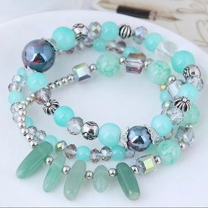 Jade inspired beaded bohemian style layered bracelet. Beautiful green tones. NWT